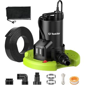 3035 GPH Automatic Pool Cover Pump with 23ft Hose Kit, 1/3 HP Submersible Water Pump with Anti-Clogging Filter Net & 3/4" Check Valve Adapter for Swimming Pool, Hot Tubs, Pond, Rooftops in Kuwait