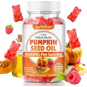 علكات زيت بذور اليقطين من سوفت بير، مكمل زيت بذور اليقطين العضوي مع البلميط المنشاري لنمو الشعر وصحة البشرة، معصور على البارد/خالي من السكر، نكهة التوت 60 قطعة in Kuwait