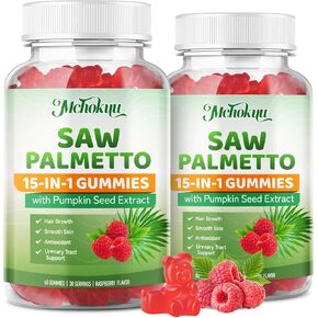 Saw Palmetto Gummies 600mg for Men & Women – Pumpkin Seed Oil Gummies with Saw Palmetto Supplement for Hair Growth & Skin Health, DHT Blocker - Sugar Free, Non-GMO, Raspberry Flavor 120 Count in Kuwait