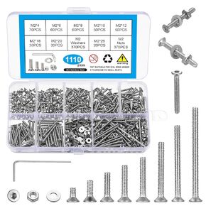مجموعة براغي M2.5 مكونة من 1110 قطعة، تشكيلة براغي مترية، تشكيلة براغي آلة مترية مسطحة، مجموعة مسامير وصواميل غاطسة، 304 براغي ذات رأس مسطح من الفولاذ المقاوم للصدأ مع غسالات in Kuwait