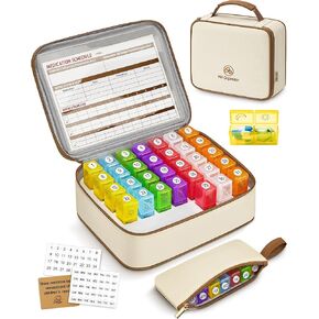 Mancro Monthly Pill Organizer 2 Times a Day, 31 Day AM PM Pill Box with Medication Schedule Card, Easy Open Daily Compartments for Adults&Seniors, Includes Weekly Travel Pill Pouch for Home&Travel in Kuwait