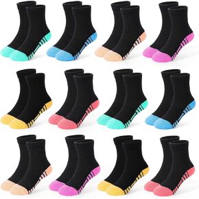 12 Pairs Girls Socks, Kids Athletic Socks for Toddler Girls Running Cotton Crew Sock for Kids 1-14 Years in Kuwait