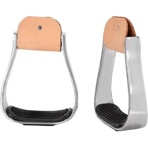 2 Pack Aluminum Horse Stirrups with Anti-Slip Rubber Pad & Cowhide Top – Lightweight Western Riding Stirrups for Secure Comfort Riding & Training in Kuwait