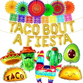 Katchon ، ضخمة 28 PCS Taco Bout A Party Decorations - Cinco de Mayo Decorations | لافتة مكسيكية لزخارف حفل العيد | البالونات تاكو ، بالونات العيد | البالونات الصبار ، زينة حفل تاكو in Kuwait