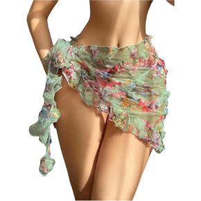 Verdusa Women's Floral Mesh Sarong Coverups Skirt Sheer Ruffle Swimsuit Wrap Mini Skirts in Saudi Arabia