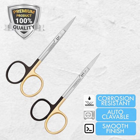 Iris Micro Dissecting Precision Lab Scissors, Fine Point Straight - Perfect for Doctors, Nurses, EMS, Students, Education & Training supercut serrated straight and curved(Pack of 2) in Kuwait