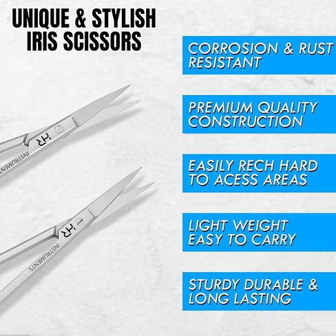 Iris Micro Dissecting Precision Lab Scissors, Fine Point Straight - Perfect for Doctors, Nurses, EMS, Students, Education & Training supercut serrated straight and curved(Pack of 2) in Kuwait