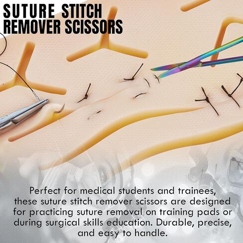 مقص خياطة الغرز مع طلاء تيتانيوم متعدد الألوان/قوس قزح - أداة عالية الجودة - خطاف دقيق - مثالي لإزالة الغرز والإسعافات الأولية وتدريب EMS والمزيد (13 سم) in Kuwait