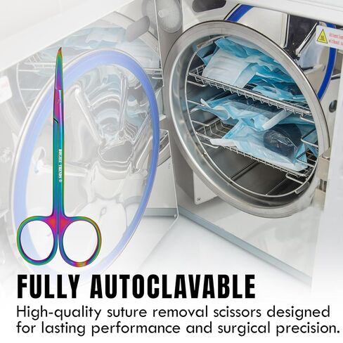 مقص خياطة الغرز مع طلاء تيتانيوم متعدد الألوان/قوس قزح - أداة عالية الجودة - خطاف دقيق - مثالي لإزالة الغرز والإسعافات الأولية وتدريب EMS والمزيد (13 سم) in Kuwait