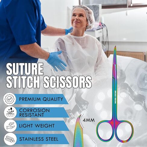 مقص خياطة الغرز مع طلاء تيتانيوم متعدد الألوان/قوس قزح - أداة عالية الجودة - خطاف دقيق - مثالي لإزالة الغرز والإسعافات الأولية وتدريب EMS والمزيد (13 سم) in Kuwait