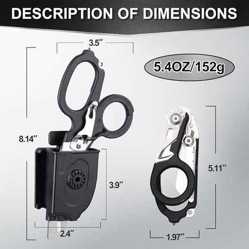 6 in1 Trauma Shears Foldable,Emergency Shears,with Strap Cutter and Glass Breaker and Compatible Holster(Black) in Saudi Arabia