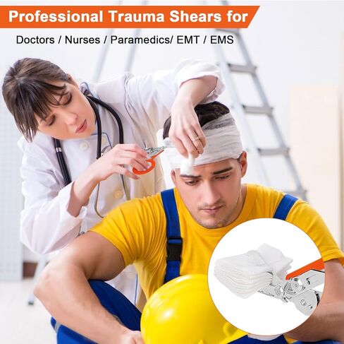 مقصات الصدمات متعددة الوظائف 6 في 1 مع حافظة، مقصات استجابة للطوارئ قابلة للطي من الفولاذ المقاوم للصدأ، أدوات مقص طبي للتخييم في الهواء الطلق، غمد مع مقص EMT (أسود + برتقالي) in Kuwait