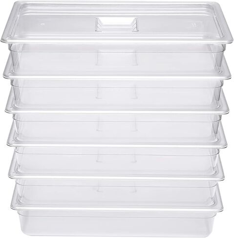 6 Pack Full Size Food Pans with Lid, 4'' Deep Commercial Food Storage Containers, Clear Polycarbonate Stackable Storage for Restaurants Catering Buffets Kitchen in Saudi Arabia