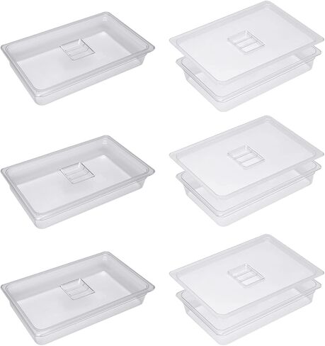 6 Pack Full Size Food Pans with Lid, 4'' Deep Commercial Food Storage Containers, Clear Polycarbonate Stackable Storage for Restaurants Catering Buffets Kitchen in Saudi Arabia