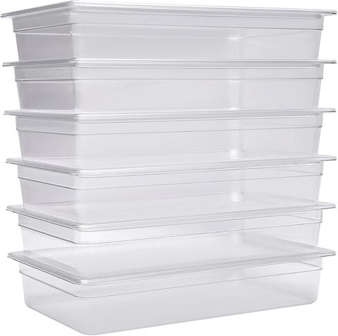 6 Pack Full Size Food Pans with Lid, 4'' Deep Commercial Food Storage Containers, Clear Polycarbonate Stackable Storage for Restaurants Catering Buffets Kitchen in Saudi Arabia