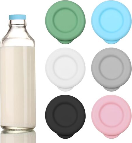 6 PCS Silicone Milk Bottle Caps, 48mm Diameter Milk Jug Caps, Reusable Milk Bottle Lids Compatible with Stanpac, Libbey, Stock Your Home, the Dairy Shoppe Bottles in Saudi Arabia