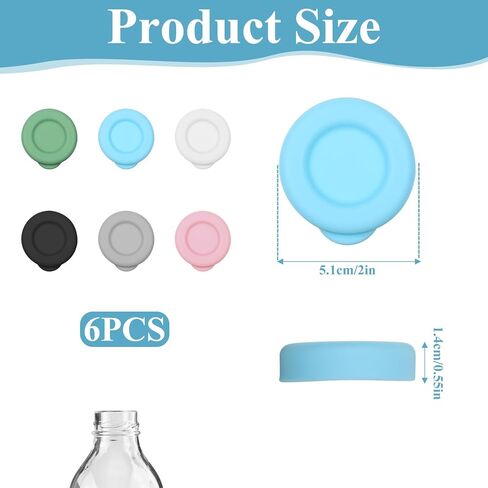6 PCS Silicone Milk Bottle Caps, 48mm Diameter Milk Jug Caps, Reusable Milk Bottle Lids Compatible with Stanpac, Libbey, Stock Your Home, the Dairy Shoppe Bottles in Saudi Arabia