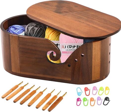 Large oval Wooden Yarn Bowls For Knitting , Acacia Double Curling Slot Crochet Yarn Bowl With Lid,Smooth,preventing tangles,Ideal Gifts Set For Knitters in Kuwait