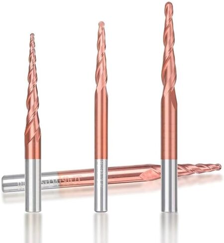 1pcs Carbide Tapered End Mill 2 Flute Ball Nose Tapered End Mills R0.25-R2.0 Tungsten Solid Carbide End Mill Titanium Coating Tungsten Carbide Cutter Milling Tool(R0.25x15x3.175x40) in Kuwait