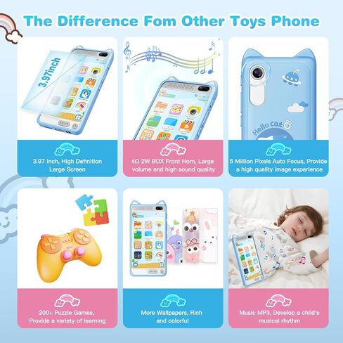 Kids Phone for Boys, 3.97" Touchscreen Kids Toys Cell Phone Learning Music Puzzle-Games, with Silicone Toddler Phone Toys for Girls Boys Age 3-12, Working Real Play Cell Phone(Blue) in Kuwait