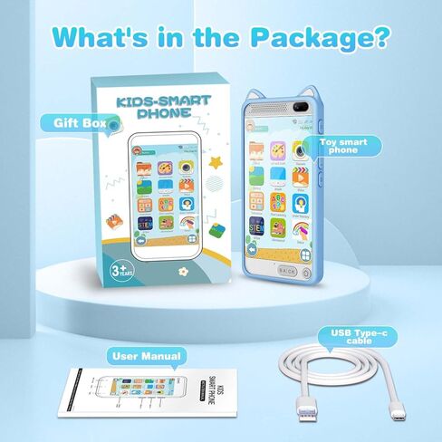 Kids Phone for Boys, 3.97" Touchscreen Kids Toys Cell Phone Learning Music Puzzle-Games, with Silicone Toddler Phone Toys for Girls Boys Age 3-12, Working Real Play Cell Phone(Blue) in Kuwait