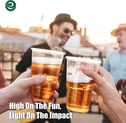 ECO SOUL 50 عبوة من أكواب الحفلات القابلة للتحلل 16 أونصة كوب بارد شفاف للاستعمال مرة واحدة للنبيذ والقهوة والعصائر ومشروبات الصودا | حفلات الكوكتيل وأعياد الميلاد | زجاج بلاستيكي غير سام وخالي من مادة BPA in Kuwait