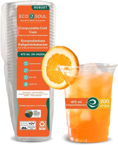 ECO SOUL 50 عبوة من أكواب الحفلات القابلة للتحلل 16 أونصة كوب بارد شفاف للاستعمال مرة واحدة للنبيذ والقهوة والعصائر ومشروبات الصودا | حفلات الكوكتيل وأعياد الميلاد | زجاج بلاستيكي غير سام وخالي من مادة BPA in Kuwait