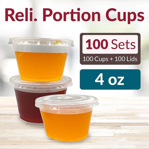 Reli. 4 oz Condiment Containers with Lids (100 sets) | Ideal for Sauce, Souffle, Samples, Jello Shot Cups | Disposable, BPA-Free Plastic | Small Containers 4oz, Bulk in Saudi Arabia