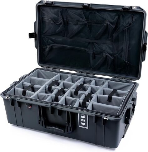 حافظة Pelican 1595 من ColorCase - فحمي - حافظة كبيرة الحجم مقاومة للماء مع فواصل مبطنة باللون الرمادي ومنظم غطاء شبكي - مقابض ومزالج باللون الأخضر الليموني in Saudi Arabia