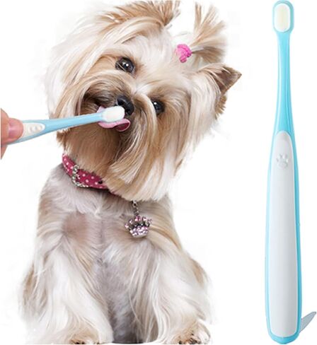 Small Dog Toothbrush, Cat & Puppy Tooth Brushing Kit, Ultra Soft & Mini Head Tooth Brush for Kitten & Tiny Pet, Doggy Toothbrushes Deep Dental Teeth Cleaning, Soft Bristles, 2 PCS - Blue in Kuwait