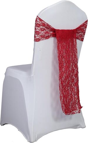 MDS Pack of 50 Vintage Lace Chair Bow Sashes for Wedding Events Supplies, Decorations for Birthday Parties, Baby Shower,Rustic Floral lace Chair Tie Backs sash Table Decorations - White in Kuwait