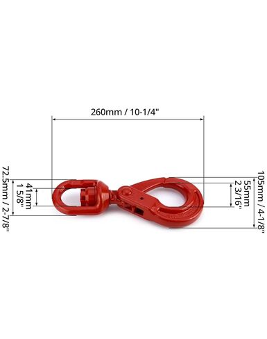 QWORK Grade 80 Drop Forged Steel Swivel Self-Locking Hook, 7100Lb Hoisting Hook, Large Swivel Eyes 3/8" Trade, Painted Finish in Saudi Arabia