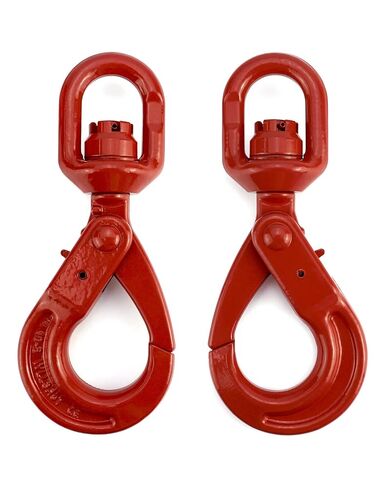 QWORK Grade 80 Drop Forged Steel Swivel Self-Locking Hook, 7100Lb Hoisting Hook, Large Swivel Eyes 3/8" Trade, Painted Finish in Saudi Arabia