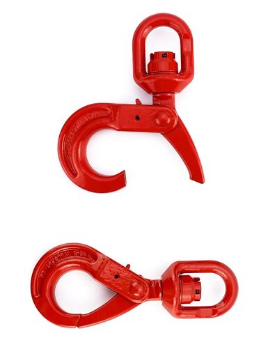 QWORK Grade 80 Drop Forged Steel Swivel Self-Locking Hook, 7100Lb Hoisting Hook, Large Swivel Eyes 3/8" Trade, Painted Finish in Saudi Arabia