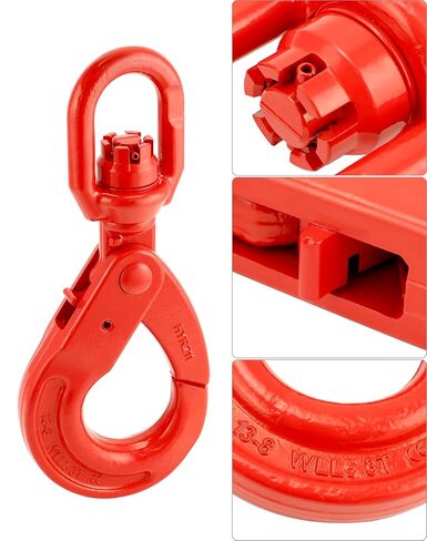 QWORK Grade 80 Drop Forged Steel Swivel Self-Locking Hook, 11000 lbs Hoisting Hook, Large Swivel Eyes 1/2" Trade, Painted Finish in Saudi Arabia