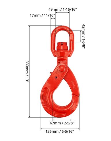 QWORK Grade 80 Drop Forged Steel Swivel Self-Locking Hook, 11000 lbs Hoisting Hook, Large Swivel Eyes 1/2" Trade, Painted Finish in Saudi Arabia