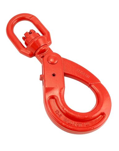 QWORK Grade 80 Drop Forged Steel Swivel Self-Locking Hook, 11000 lbs Hoisting Hook, Large Swivel Eyes 1/2" Trade, Painted Finish in Saudi Arabia