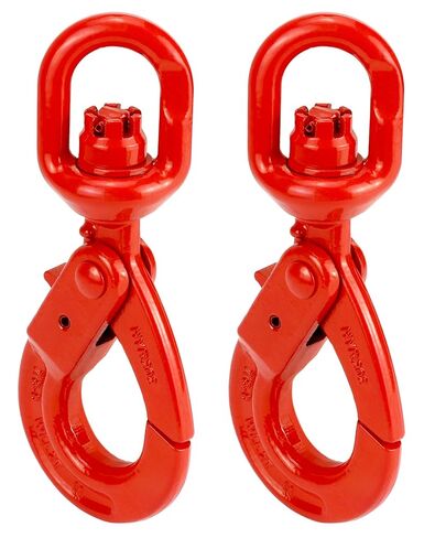 QWORK Grade 80 Drop Forged Steel Swivel Self-Locking Safety Hook - 2 Pack, 4500 Lbs Hoisting Hook - Large Swivel Eyes, Painted Finish in Saudi Arabia