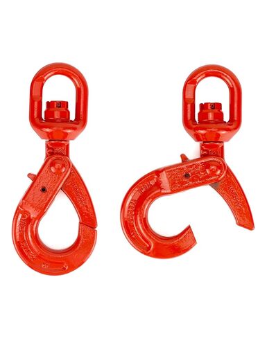 QWORK Grade 80 Drop Forged Steel Swivel Self-Locking Safety Hook - 2 Pack, 4500 Lbs Hoisting Hook - Large Swivel Eyes, Painted Finish in Saudi Arabia