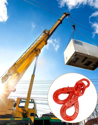 QWORK Grade 80 Drop Forged Steel Swivel Self-Locking Safety Hook - 2 Pack, 4500 Lbs Hoisting Hook - Large Swivel Eyes, Painted Finish in Saudi Arabia