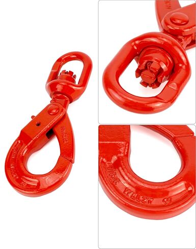 QWORK Grade 80 Drop Forged Steel Swivel Self-Locking Safety Hook - 2 Pack, 4500 Lbs Hoisting Hook - Large Swivel Eyes, Painted Finish in Saudi Arabia