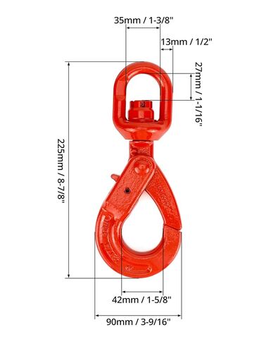 QWORK Grade 80 Drop Forged Steel Swivel Self-Locking Safety Hook - 2 Pack, 4500 Lbs Hoisting Hook - Large Swivel Eyes, Painted Finish in Saudi Arabia
