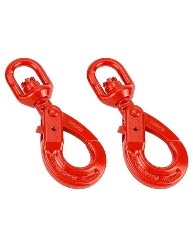 QWORK Grade 80 Drop Forged Steel Swivel Self-Locking Safety Hook - 2 Pack, 4500 Lbs Hoisting Hook - Large Swivel Eyes, Painted Finish in Saudi Arabia