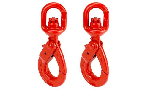 QWORK Grade 80 Drop Forged Steel Swivel Self-Locking Safety Hook - 2 Pack, 4500 Lbs Hoisting Hook - Large Swivel Eyes, Painted Finish in Saudi Arabia