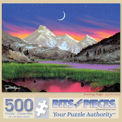 أجزاء وقطع - أحجية بانوراما كبيرة من 300 قطعة للبالغين - سحر المساء - Nightime Mountain Landscape Landscape Guzzle للفنان جون راتنبيري ، مكتمل حجم اللغز: 18 "× 24" in Kuwait