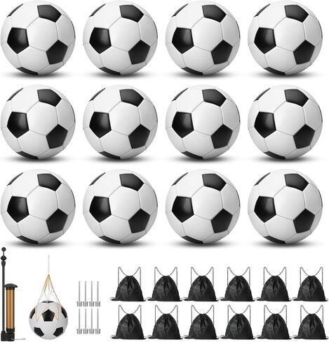 12 Pack Classic Black and White Soccer Balls - with Football Pump and Mesh Bag Classic Football Backpack. Can Be Used As Shoe Box Gift Filler and Charity Donation. Suitable for Children, Teenagers in Saudi Arabia