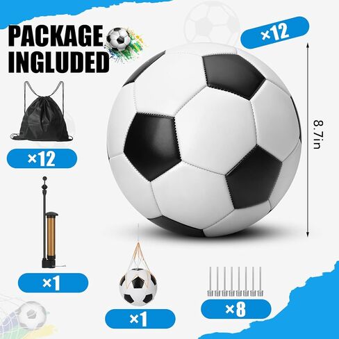 12 Pack Classic Black and White Soccer Balls - with Football Pump and Mesh Bag Classic Football Backpack. Can Be Used As Shoe Box Gift Filler and Charity Donation. Suitable for Children, Teenagers in Saudi Arabia