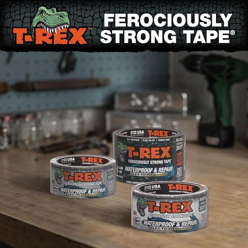 شريط T-REX المرن المقاوم للماء - شريط لاصق شديد التحمل مقاوم للماء للإصلاح والتسريبات ورقع السقف - مقاومة للطقس الشديد والأشعة فوق البنفسجية - أسود، 2.83 بوصة × 10 ياردة (عبوة من قطعة واحدة) in Saudi Arabia