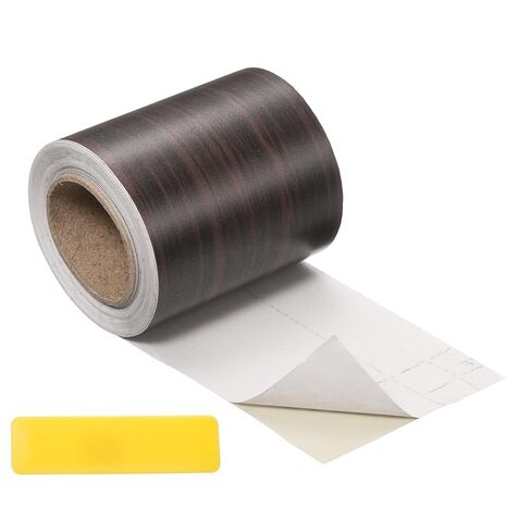 uxcell Wood Tape, 5 Inch x 16ft Self-Adhesive Wood Grain Repair Tape Patch with Plastic Scraper for Baseboards, Doors, Windows, Floor Repair and Furniture Renovation, Black Walnut Grain in Saudi Arabia