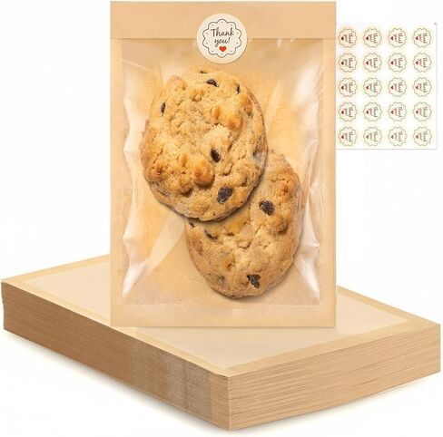100 عبوة من أكياس البسكويت مع نافذة من Lsnisni، أكياس مخبز ورقية مقاومة للزيوت مقاس 13.97 سم × 19.05 سم، أكياس تغليف البسكويت قابلة للإغلاق بالحرارة من كرافت لتقديم الهدايا لبيع المخبوزات للبسكويت والدونات والشرائح والساندويتشات in Kuwait
